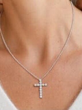 Moissanite Cross 1/1.5 Carat D Color VVS1 Lab Created Diamond Necklace - NWT